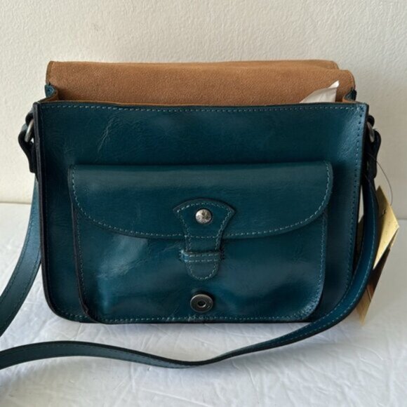 Patricia Nash Ilina Leather Tooled Flap Handbag Blue Coral Crossbody D Ring - Picture 10 of 15